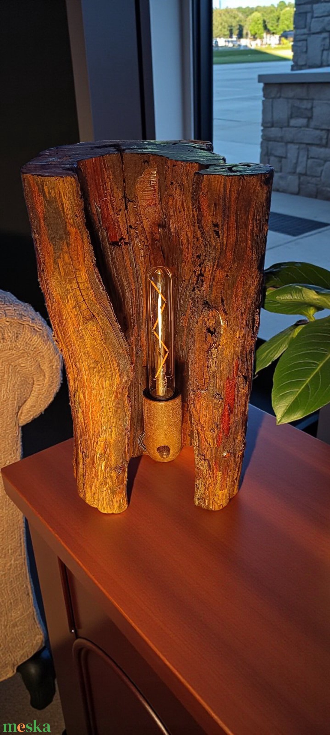 Üreges mandulafából készült asztali lámpa  Edison csőizzóval 25x40cm - otthon & életmód - lámpa - asztali lámpa - Meska.hu