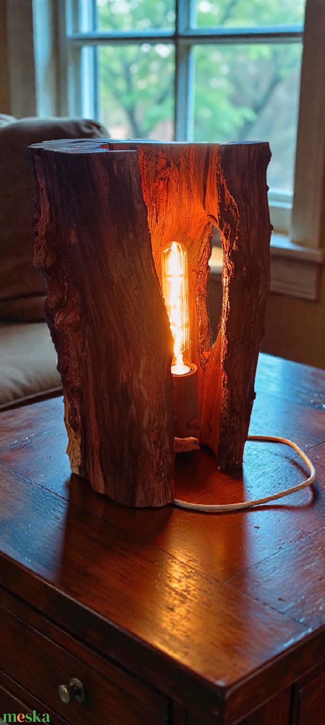 Üreges mandulafából készült asztali lámpa  Edison csőizzóval 25x40cm - otthon & életmód - lámpa - asztali lámpa - Meska.hu