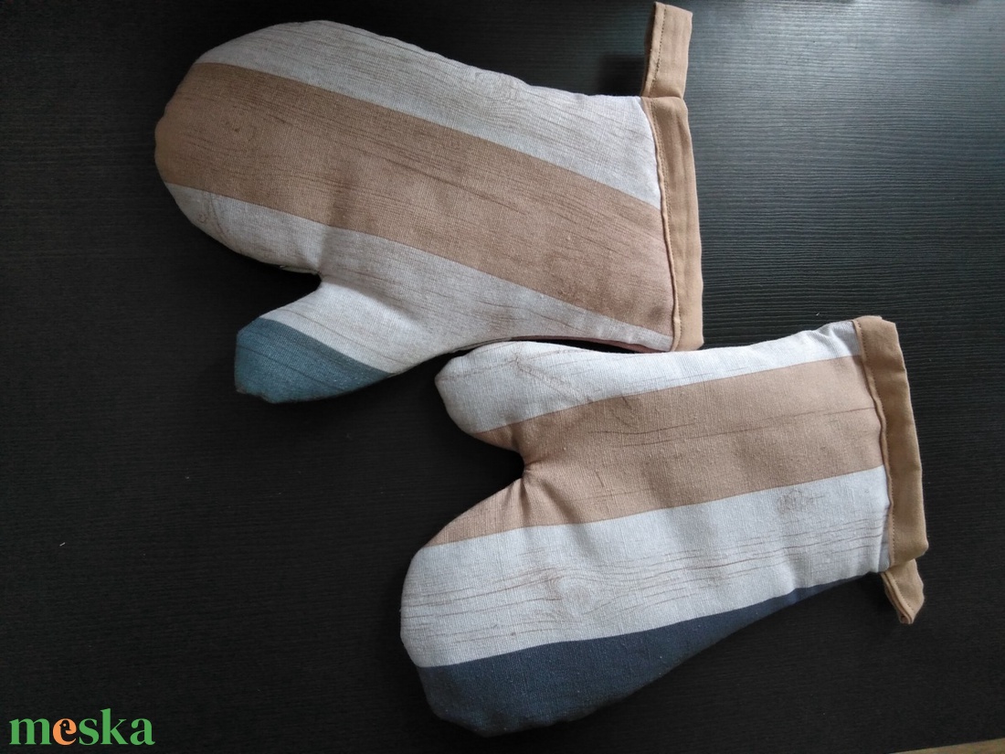 Edényfogó kesztyű, natúr csíkos mintás - otthon & életmód - konyhafelszerelés, tálalás - konyhai textil - edényfogó & edényfedő - Meska.hu