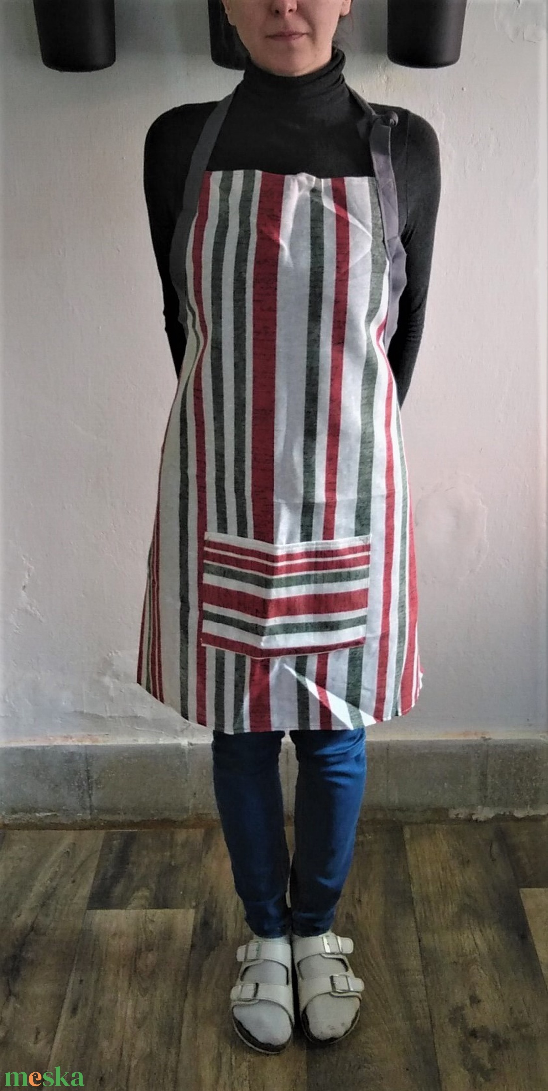 Kötény bordó csíkos - otthon & életmód - konyhafelszerelés, tálalás - konyhai textil - kötény - Meska.hu