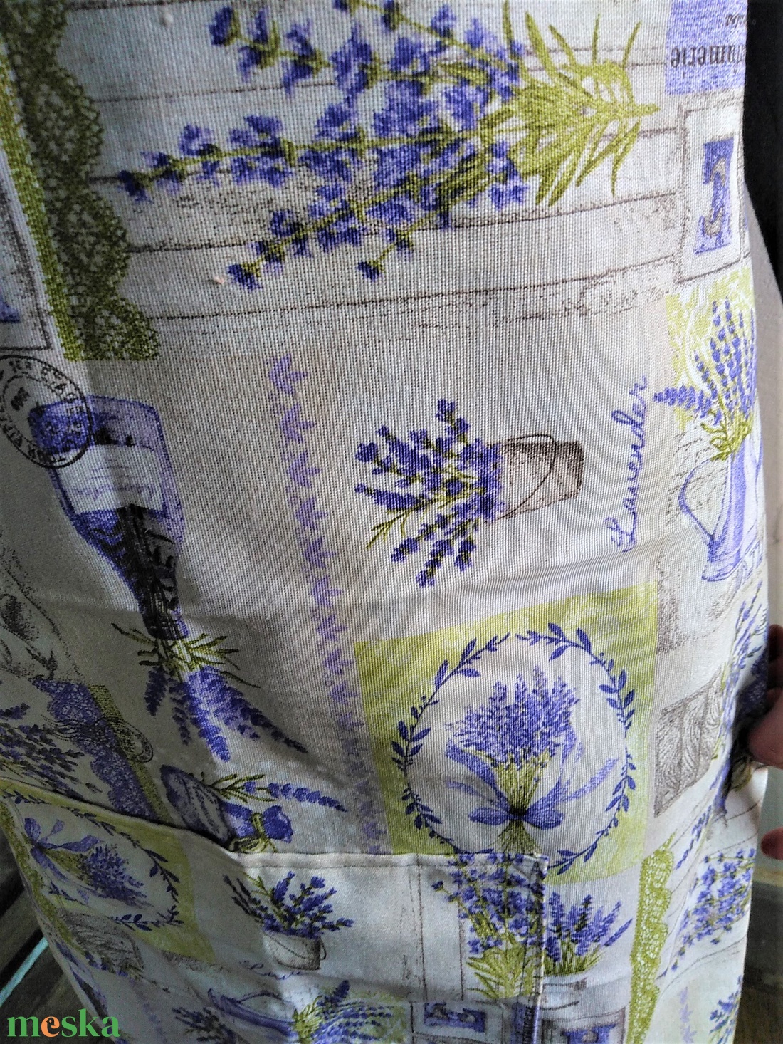 Kötény natúr levendula mintás - otthon & életmód - konyhafelszerelés, tálalás - konyhai textil - kötény - Meska.hu