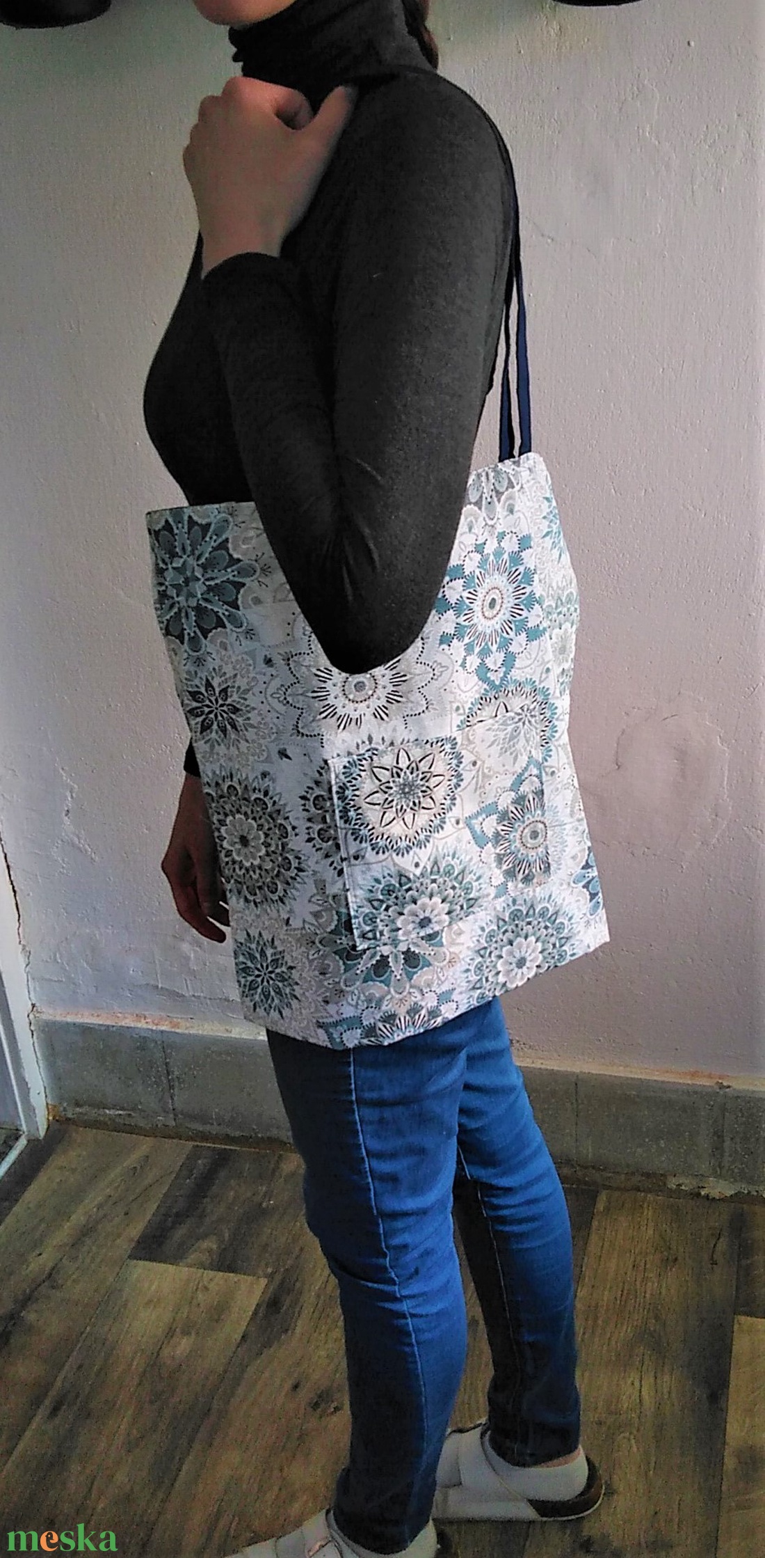 Vászontáska / szatyor /bevásárló táska, türkiz mandalás - otthon & életmód - dekoráció - spiritualitás - mandala - Meska.hu