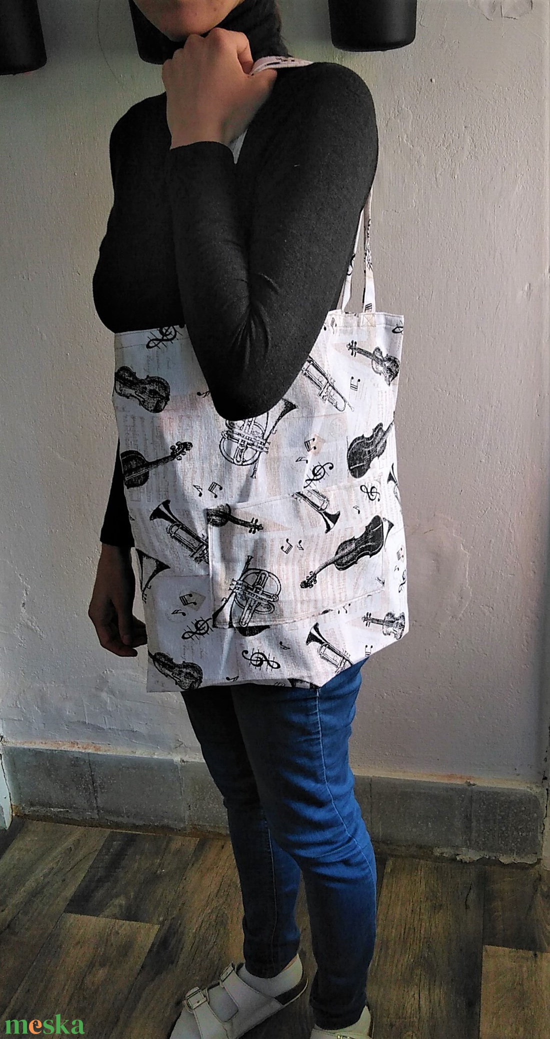 Vászontáska / szatyor/ bevásárló táska - hangszeres mintázat - táska & tok - bevásárlás & shopper táska - shopper, textiltáska, szatyor - Meska.hu