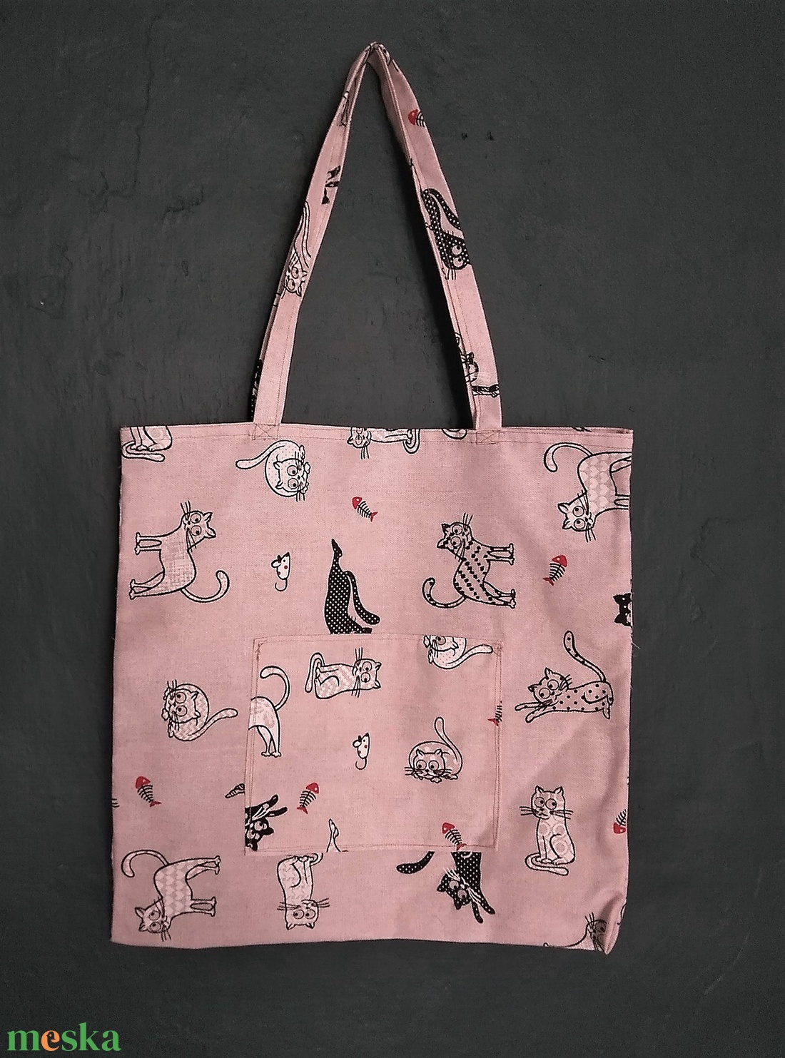 Válltáska macska mintás natúr - táska & tok - bevásárlás & shopper táska - shopper, textiltáska, szatyor - Meska.hu