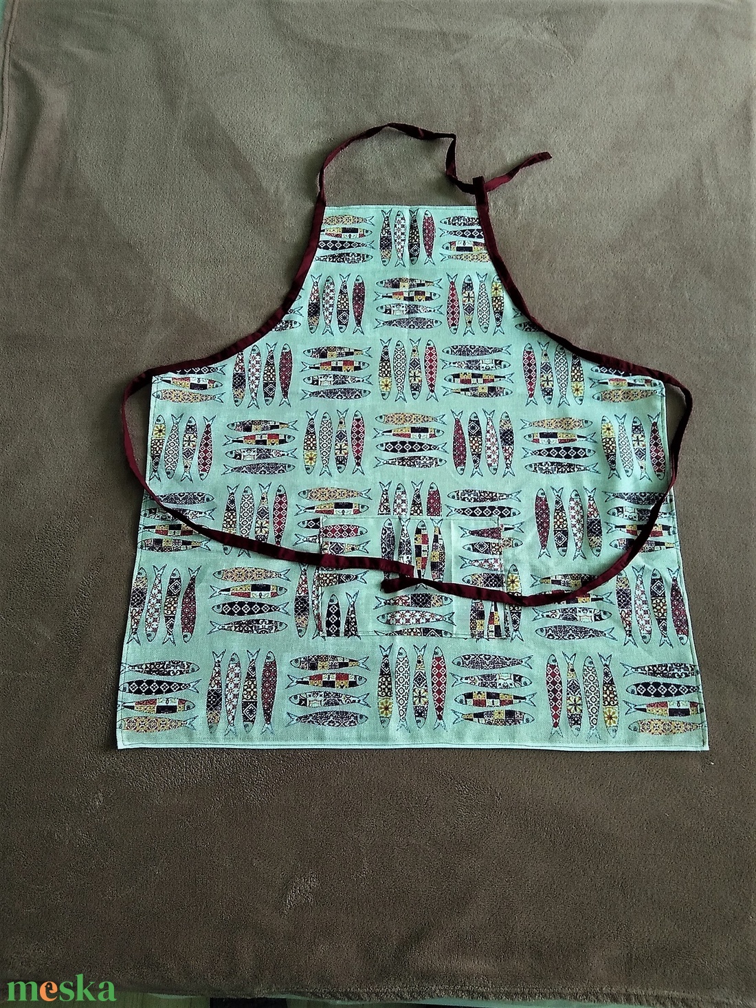 Bordó szardínia mintás - otthon & életmód - konyhafelszerelés, tálalás - konyhai textil - kötény - Meska.hu