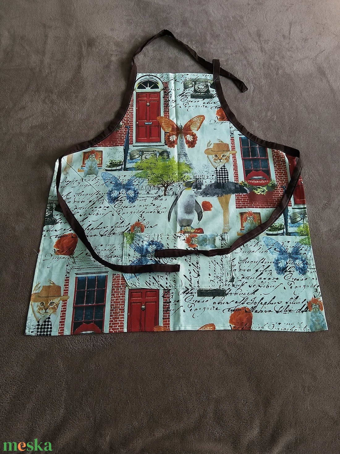 Konyhakötény  - macskás, pingvines, Eiffel torony mintás - otthon & életmód - konyhafelszerelés, tálalás - konyhai textil - kötény - Meska.hu