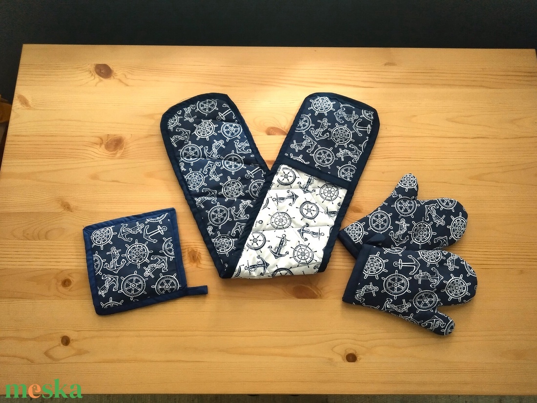 Konyha szett  tengerész mintás - otthon & életmód - konyhafelszerelés, tálalás - konyhai textil - edényfogó & edényfedő - Meska.hu