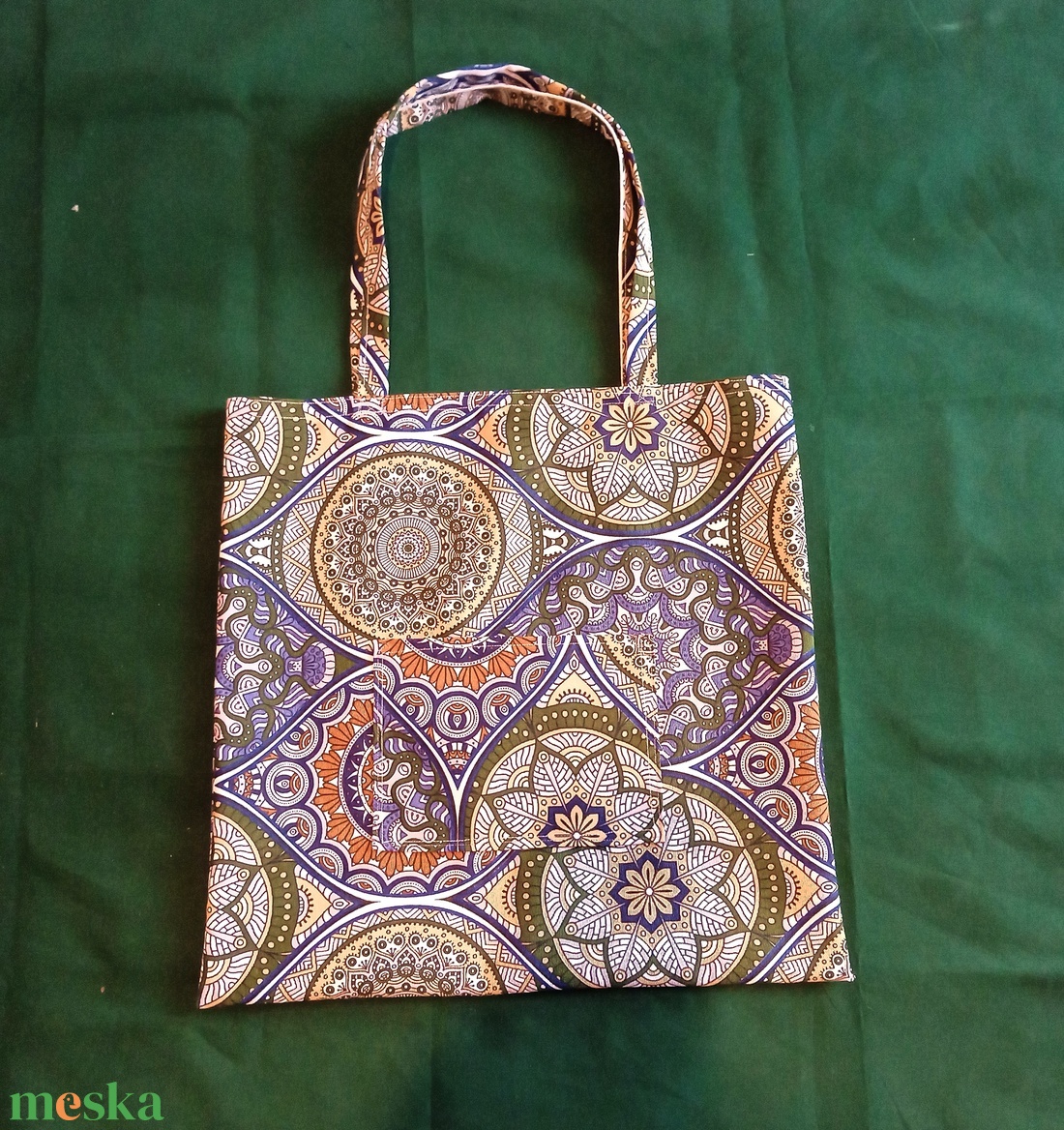 Válltáska kék-zöld-arany mandala mintás - táska & tok - bevásárlás & shopper táska - shopper, textiltáska, szatyor - Meska.hu