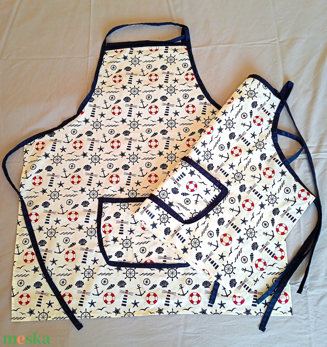 Mama - unoka / anya - gyermeke kötény szett - tengerész mintás - otthon & életmód - konyhafelszerelés, tálalás - konyhai textil - kötény - Meska.hu