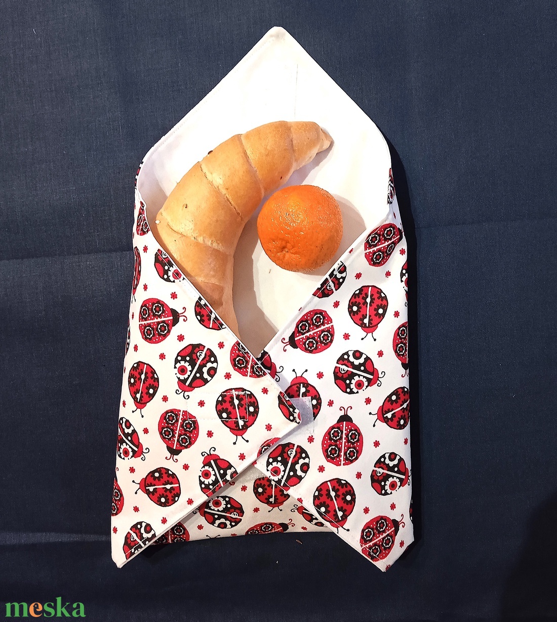 Öko szendvicscsomagoló, újra szalvéta - népies katica mintás - táska & tok - uzsonna- & ebéd tartó - szendvics csomagoló - Meska.hu