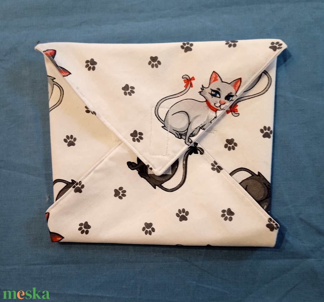 Öko szendvicscsomagoló, újra szalvéta - masnis cica mintás - táska & tok - uzsonna- & ebéd tartó - szendvics csomagoló - Meska.hu