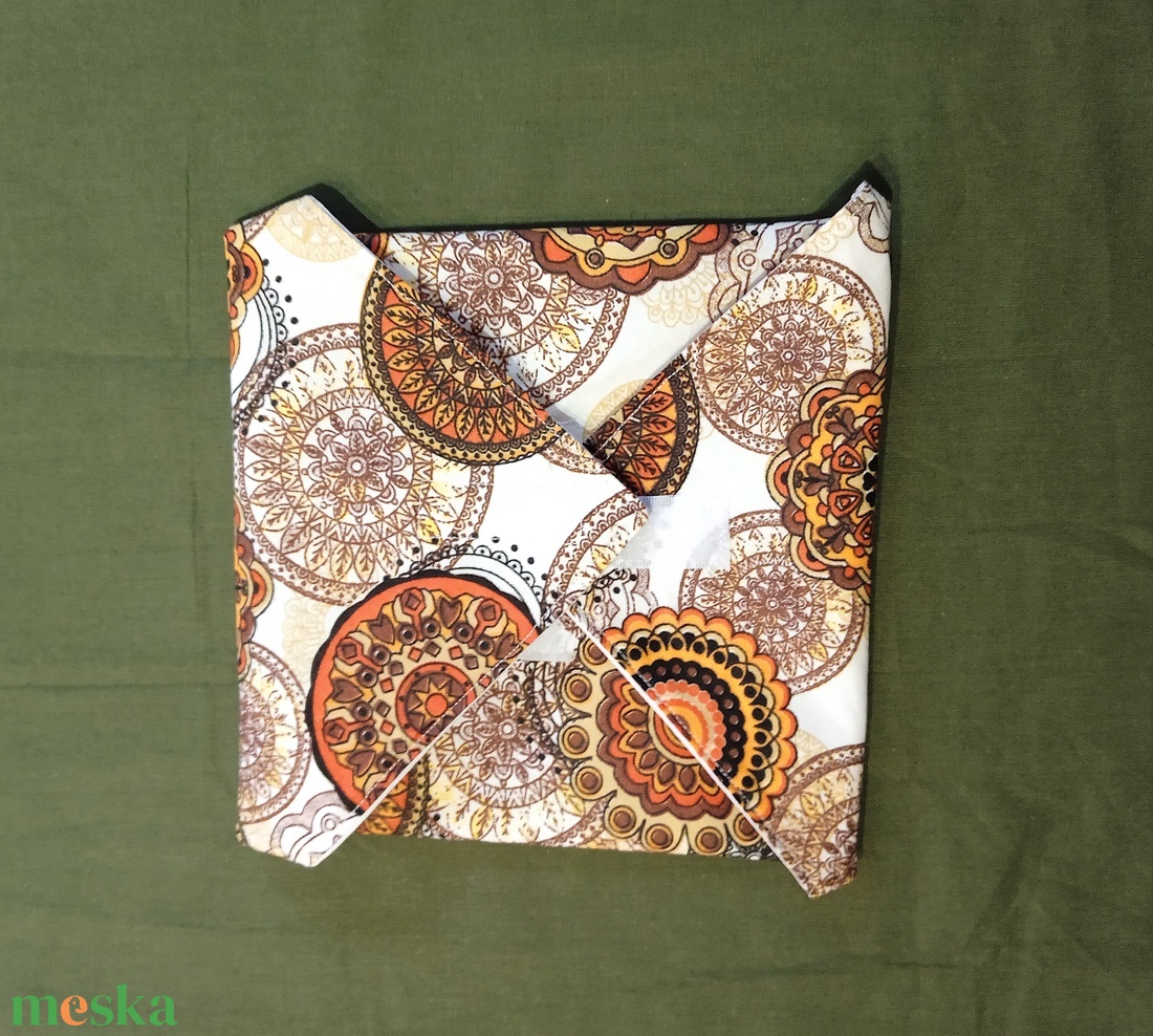 Öko szendvicscsomagoló, újraszalvéta - narancssárga mandala mintás - táska & tok - uzsonna- & ebéd tartó - szendvics csomagoló - Meska.hu