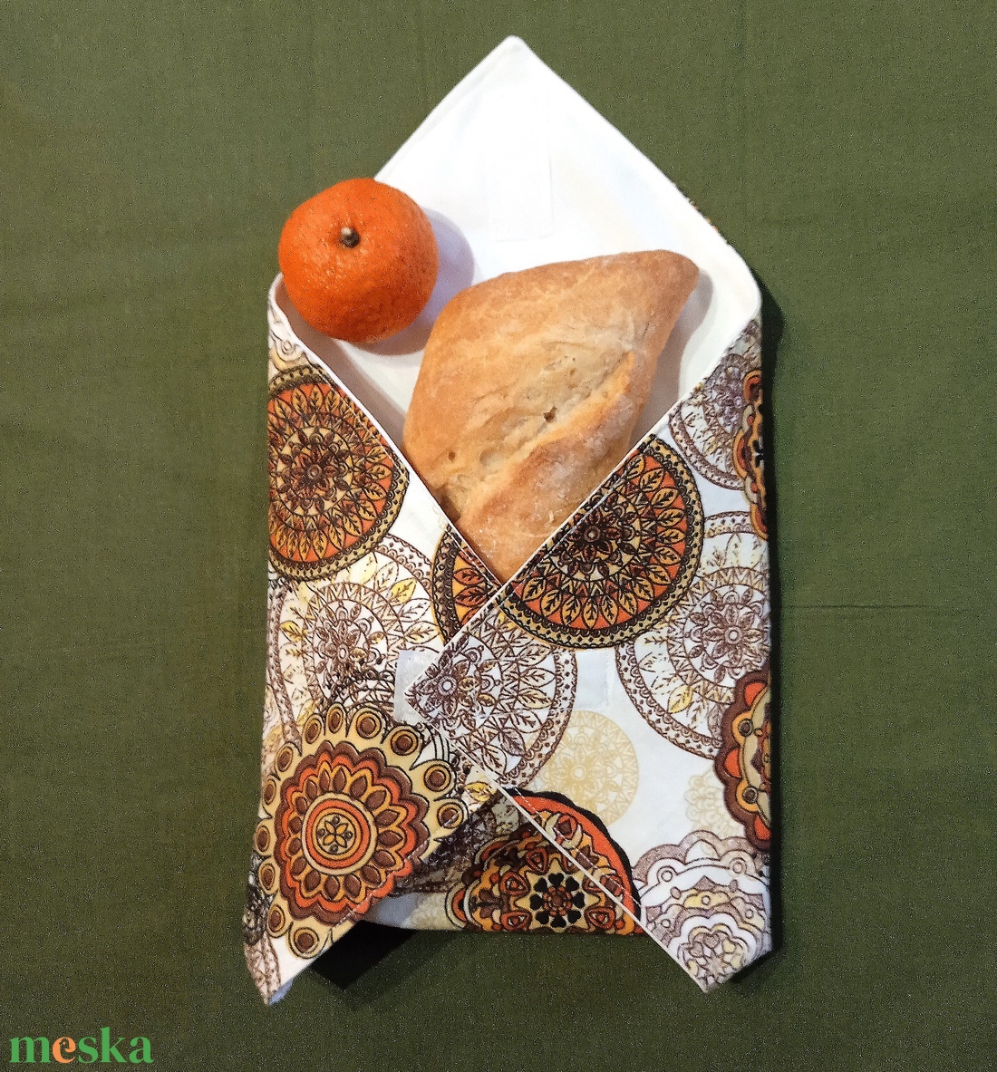 Öko szendvicscsomagoló, újraszalvéta - narancssárga mandala mintás - táska & tok - uzsonna- & ebéd tartó - szendvics csomagoló - Meska.hu