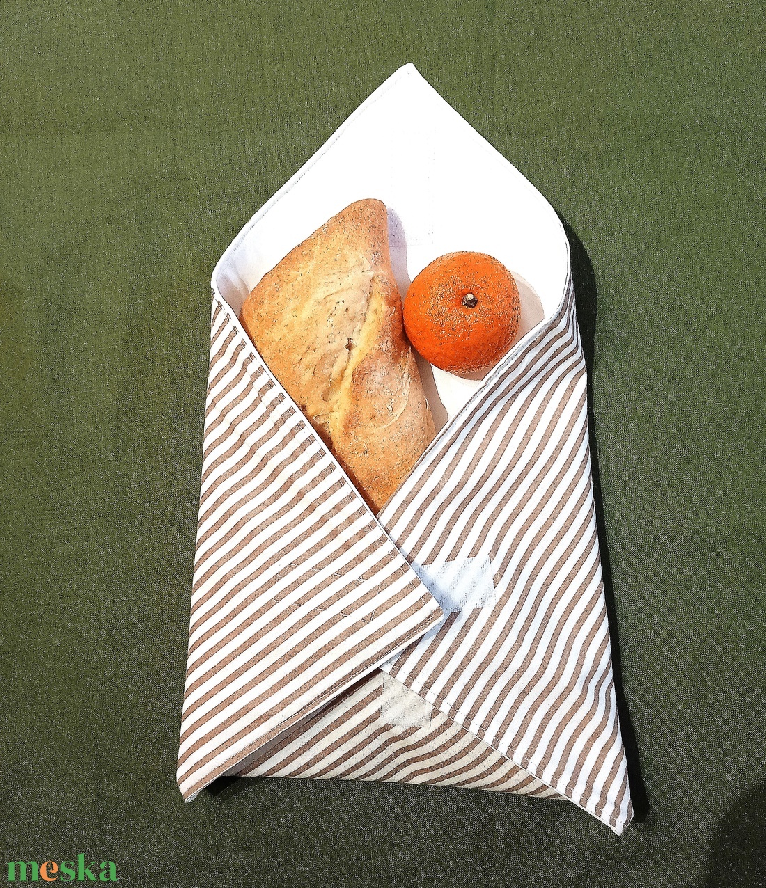 Öko szendvicscsomagoló - újra szalvéta - natúr csíkos mintás - táska & tok - uzsonna- & ebéd tartó - szendvics csomagoló - Meska.hu