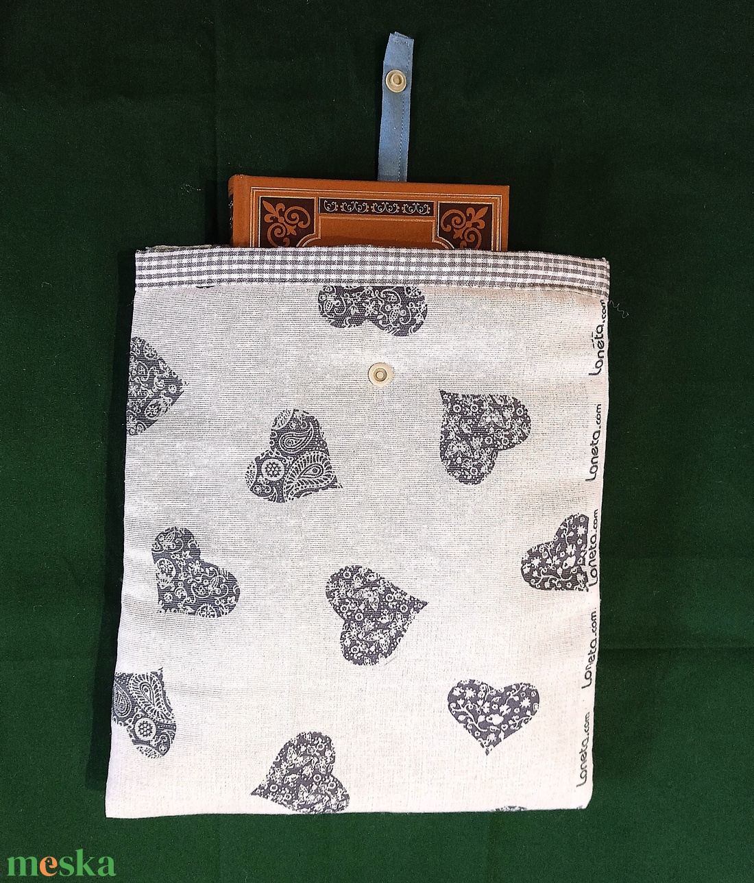 Könyvtok - szürke szív mintás - könyv & zene - könyvtok - Meska.hu