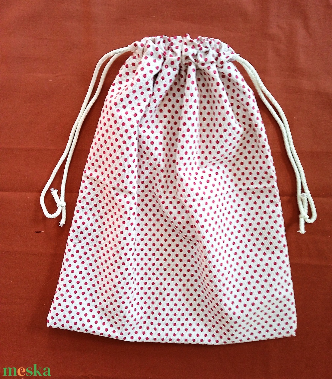 Kenyeres zsák - natúr alapon bordó pöttyös - táska & tok - bevásárlás & shopper táska - kenyeres zsák - Meska.hu
