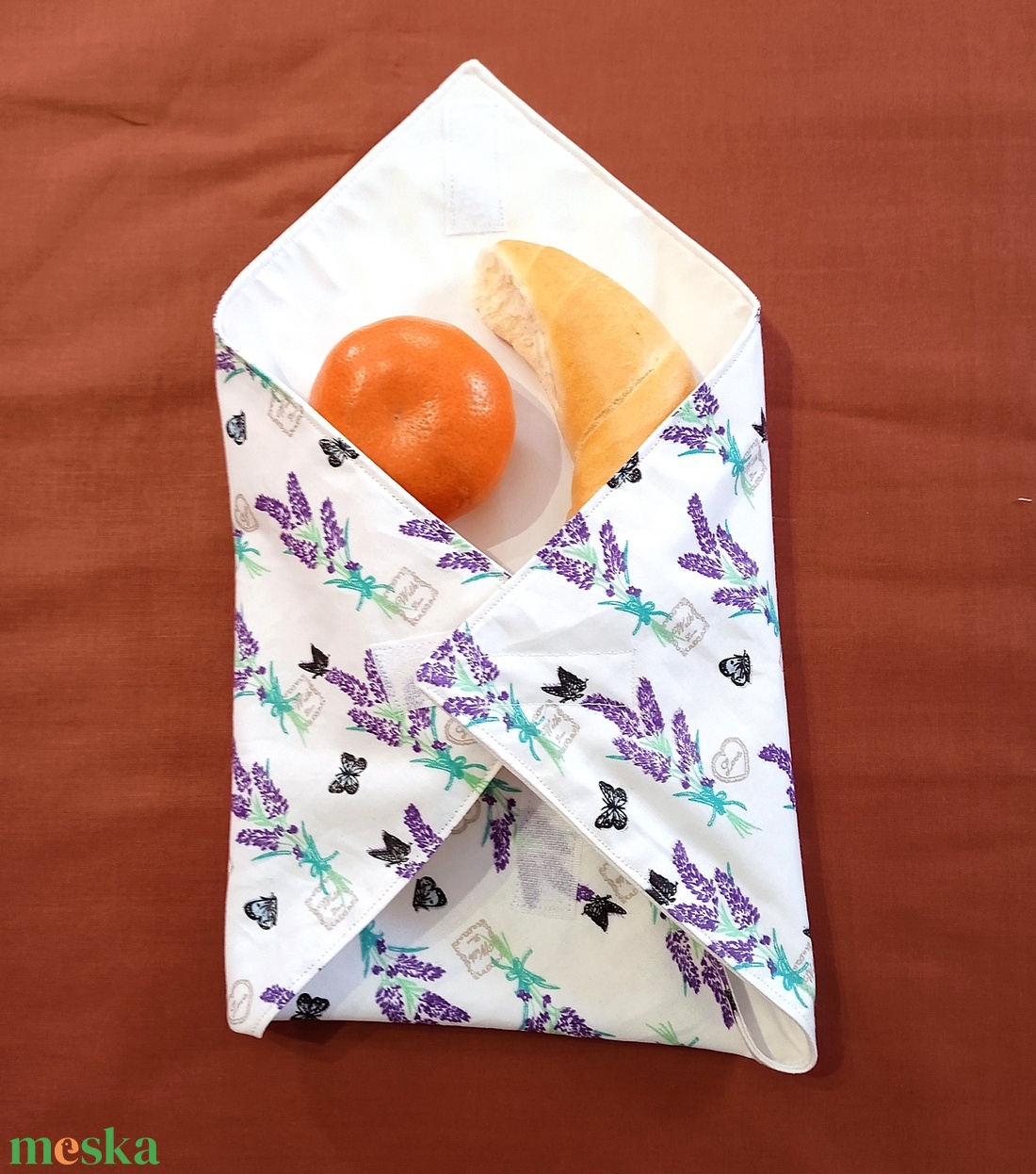 Öko szendvicscsomagoló, újraszalvéta -levendula csokor mintás - táska & tok - uzsonna- & ebéd tartó - szendvics csomagoló - Meska.hu