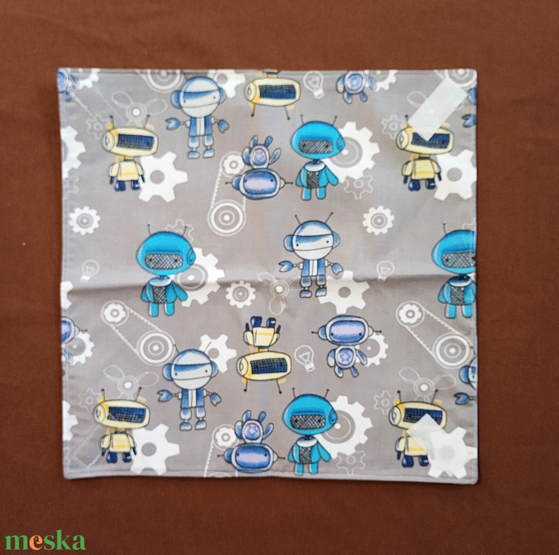 Öko szendvicscsomagoló, újraszalvéta - robotok szürke alapon - táska & tok - uzsonna- & ebéd tartó - szendvics csomagoló - Meska.hu
