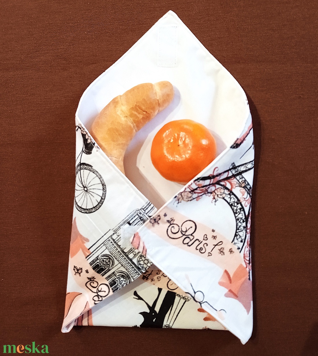 Öko szendvicscsomagoló, újraszalvéta - Párizs minta - táska & tok - uzsonna- & ebéd tartó - szendvics csomagoló - Meska.hu