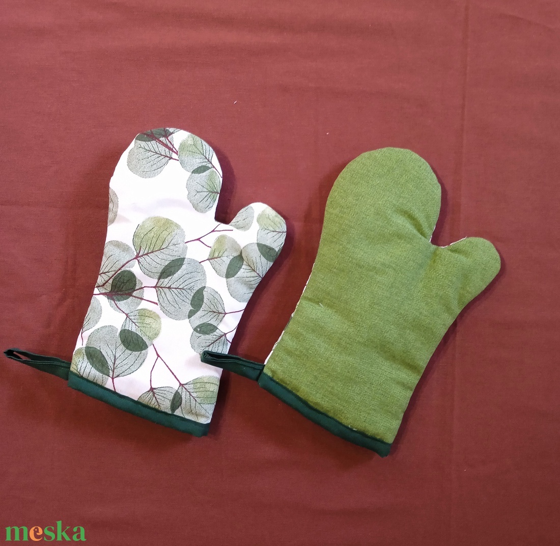 Edényfogó kesztyű zöld levél mintás - otthon & életmód - konyhafelszerelés, tálalás - konyhai textil - edényfogó & edényfedő - Meska.hu