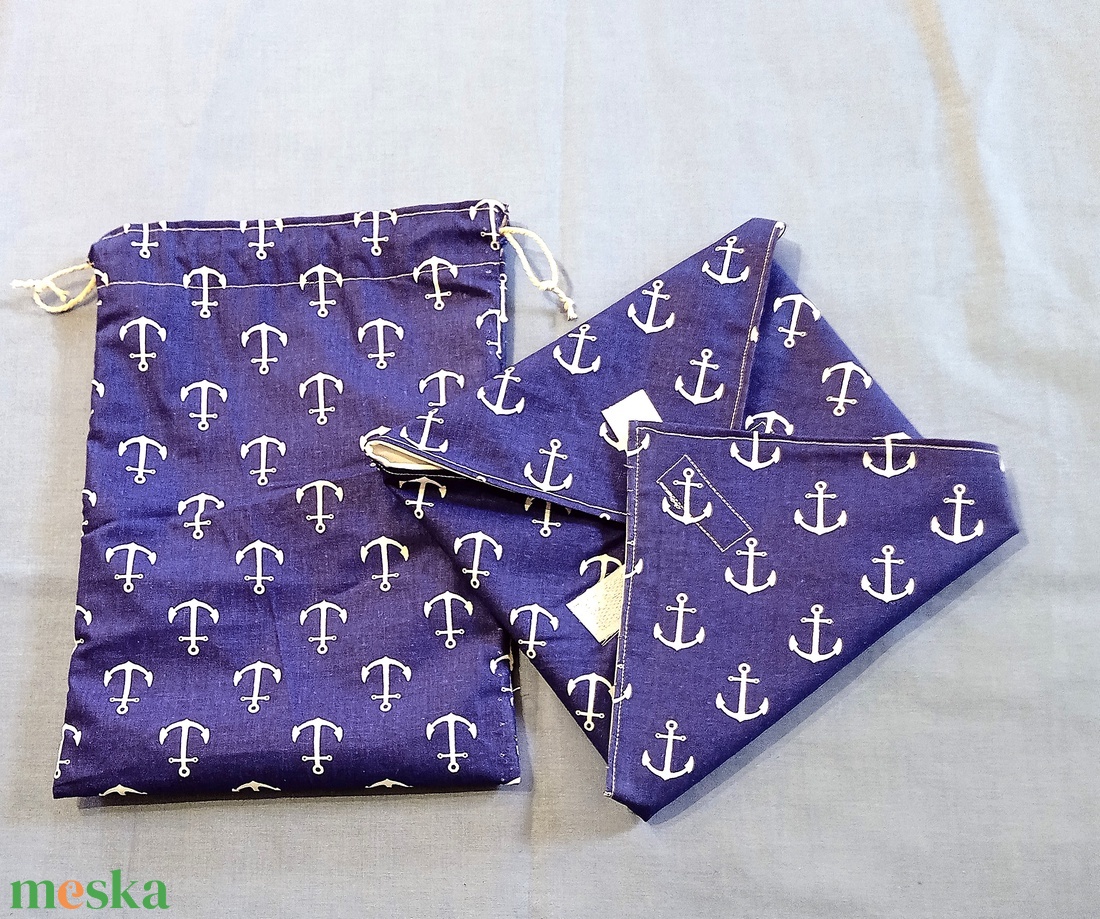 Tengerész mintás, mosható uzsonnacsomagoló szett - ékszer - karóra és ékszeróra - zsebóra - Meska.hu