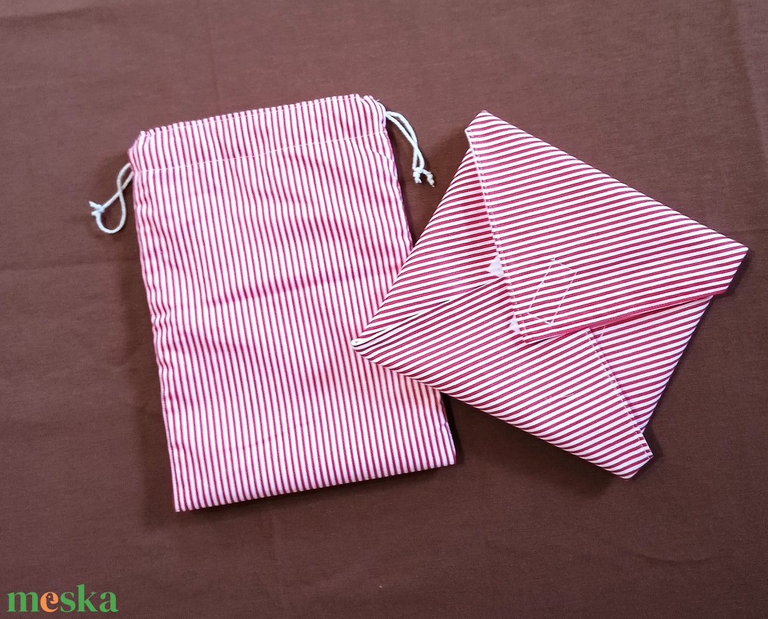Piros fehér csíkos, mosható uzsonnacsomagoló szett - ékszer - karóra és ékszeróra - zsebóra - Meska.hu