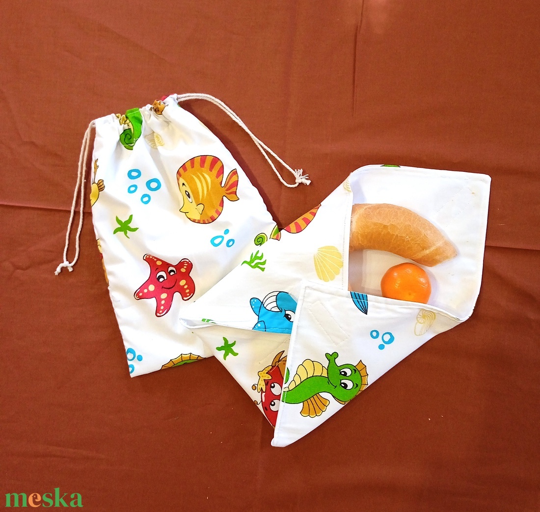tengeri állat mintás, mosható uzsonnacsomagoló szett - ékszer - karóra és ékszeróra - zsebóra - Meska.hu