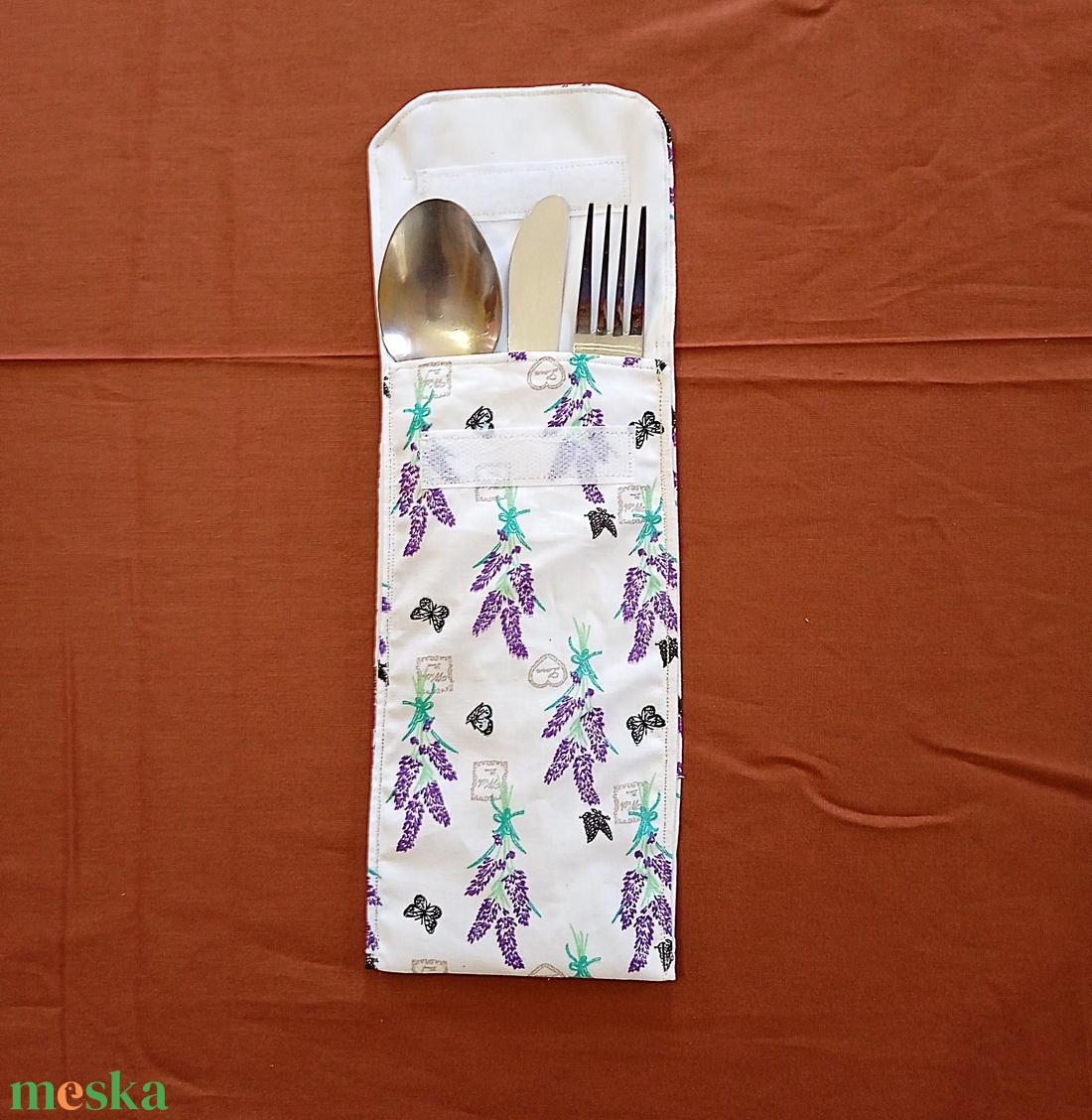 Evőeszköz tartó tok - levendula mintás - táska & tok - uzsonna- & ebéd tartó - evőeszköz tartó - Meska.hu