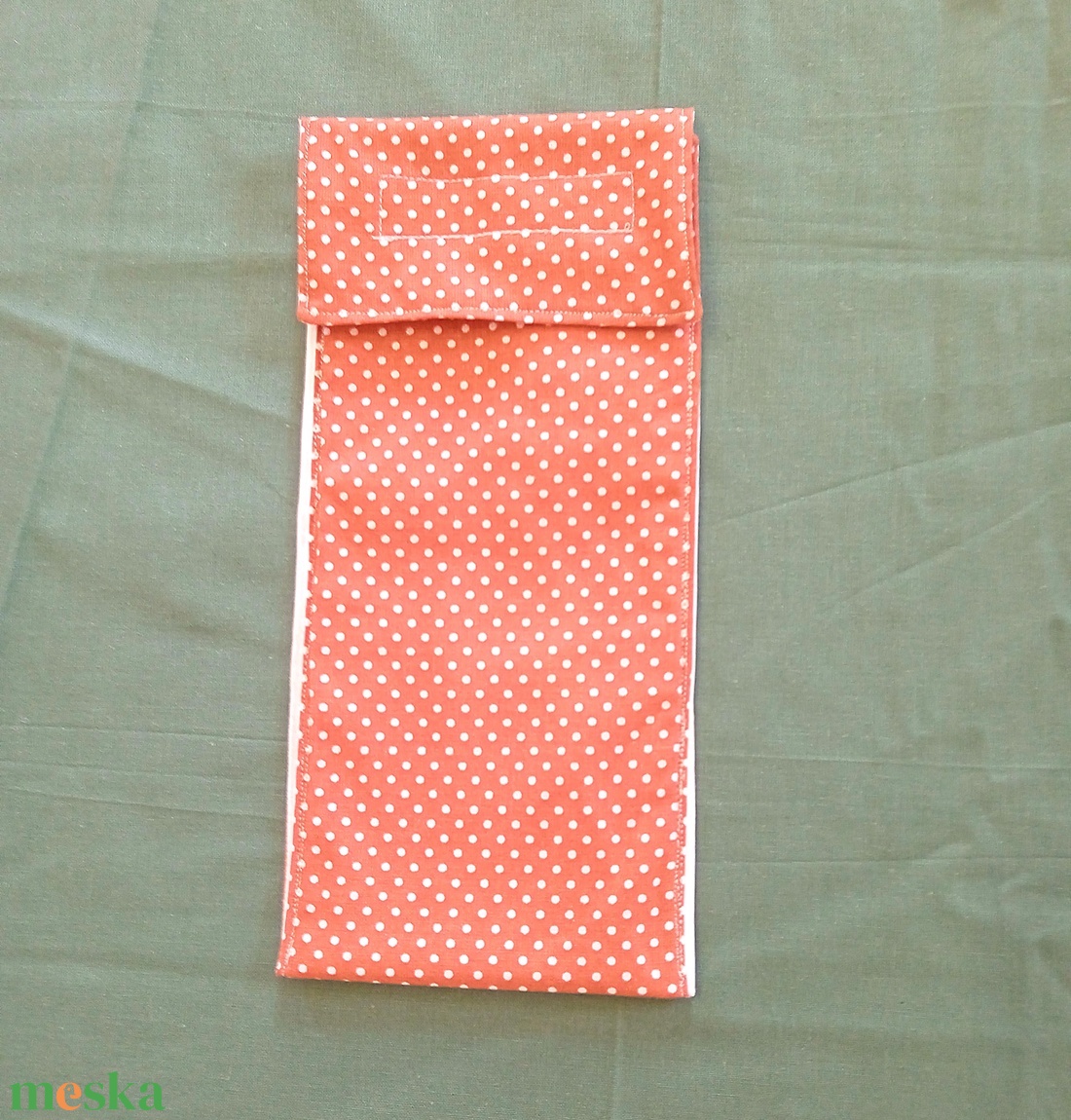 Evőeszköz tartó tok -terrakotta színű pöttyös - táska & tok - uzsonna- & ebéd tartó - evőeszköz tartó - Meska.hu