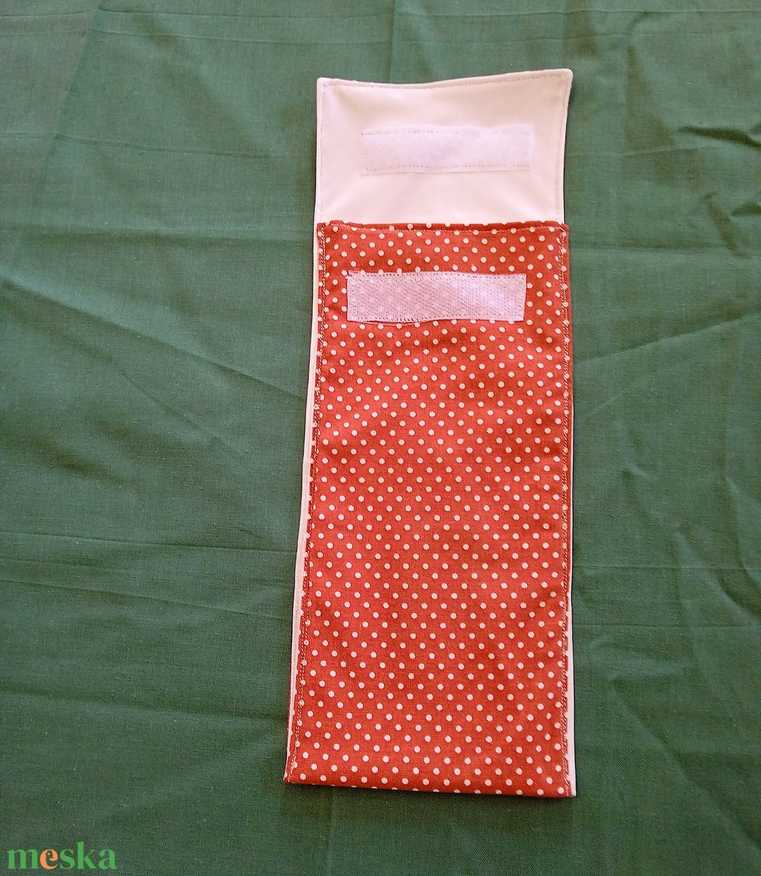 Evőeszköz tartó tok -terrakotta színű pöttyös - táska & tok - uzsonna- & ebéd tartó - evőeszköz tartó - Meska.hu