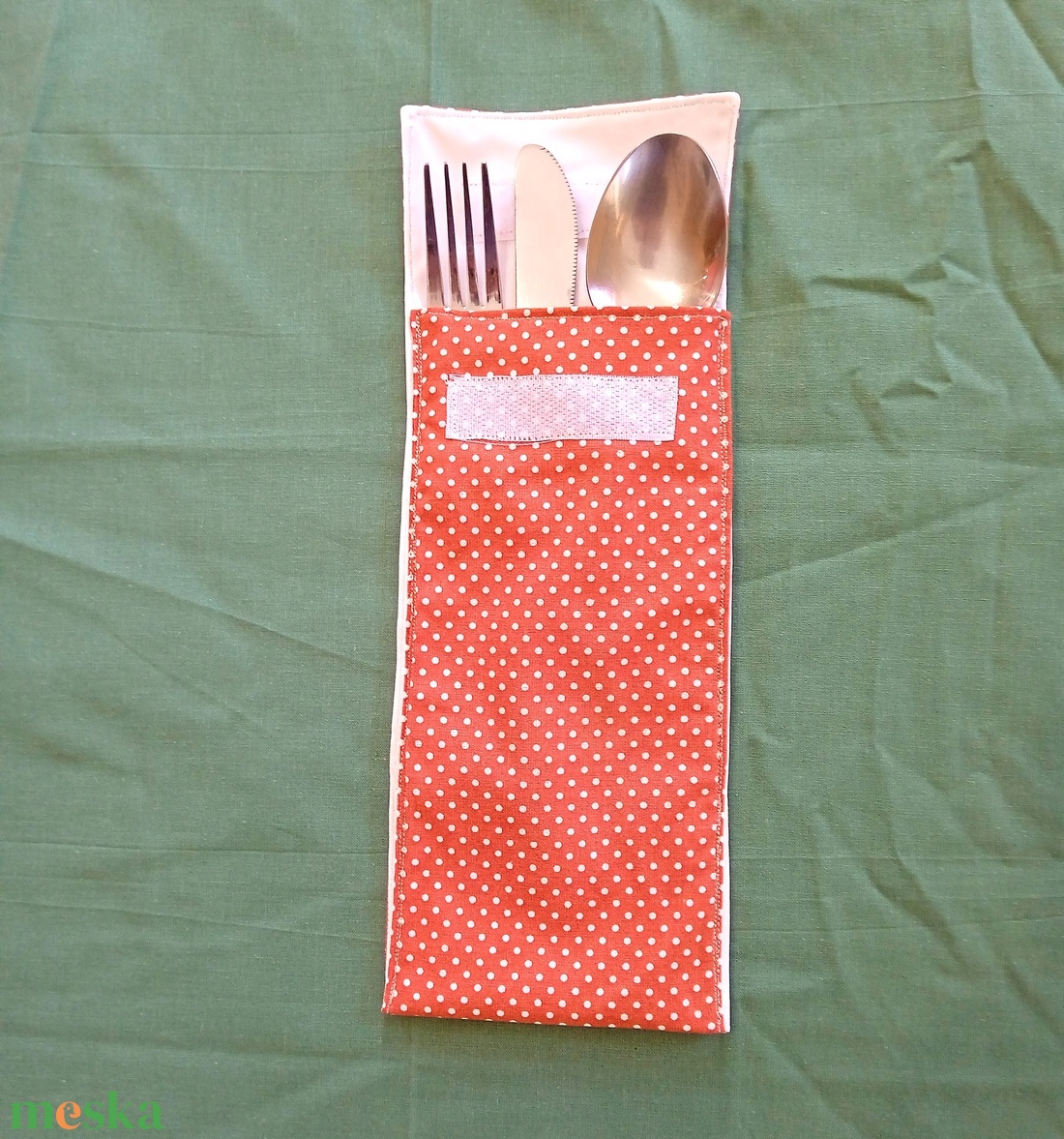 Evőeszköz tartó tok -terrakotta színű pöttyös - táska & tok - uzsonna- & ebéd tartó - evőeszköz tartó - Meska.hu