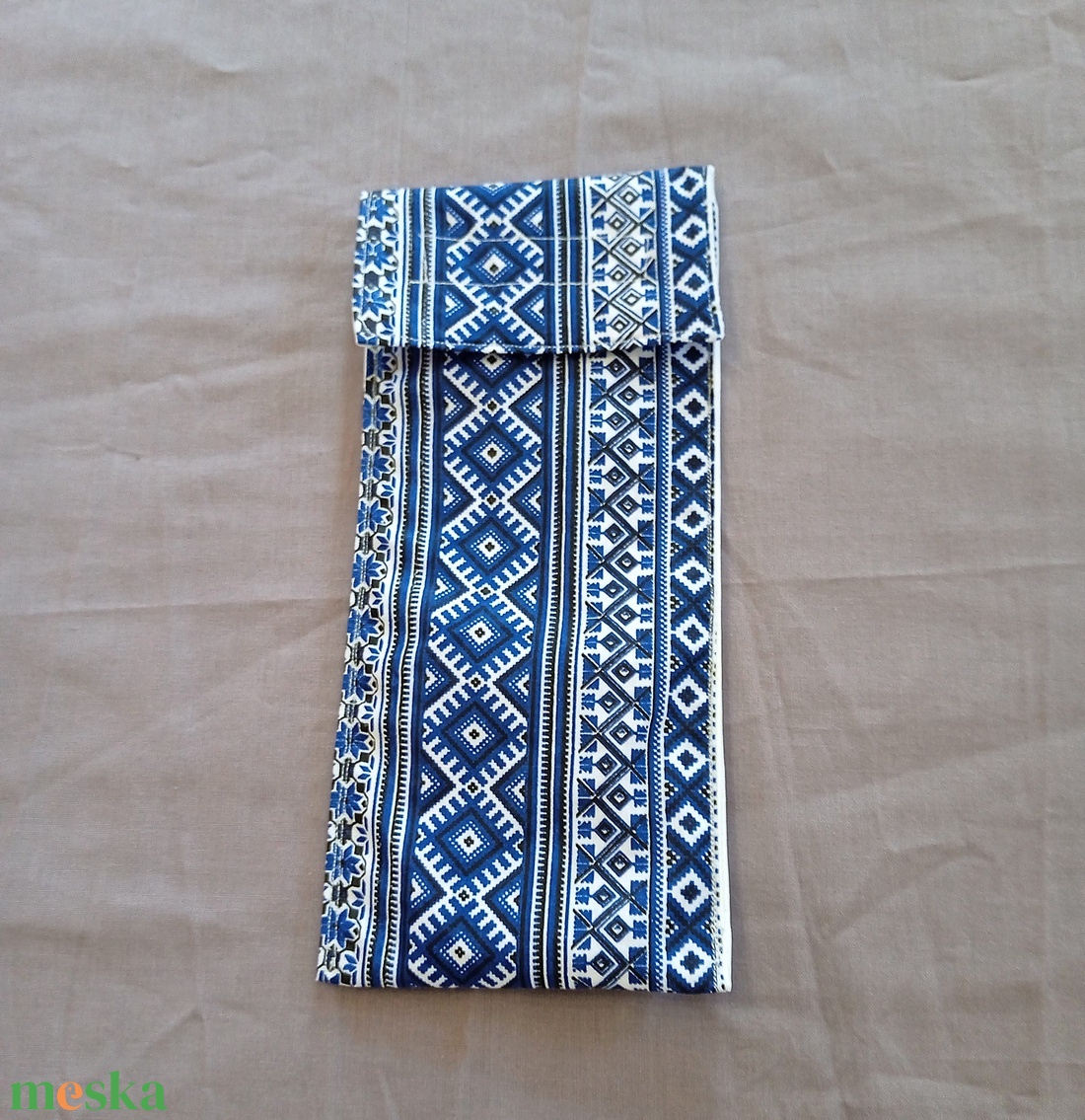 Evőeszköz tartó tok - kék geometria /azték/ mintás - táska & tok - uzsonna- & ebéd tartó - evőeszköz tartó - Meska.hu