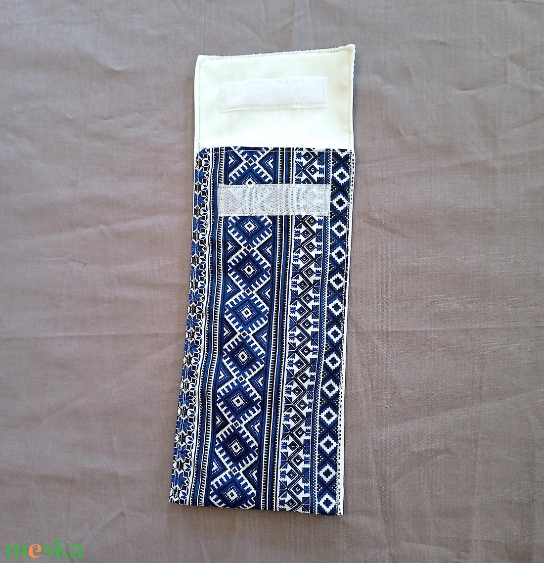 Evőeszköz tartó tok - kék geometria /azték/ mintás - táska & tok - uzsonna- & ebéd tartó - evőeszköz tartó - Meska.hu