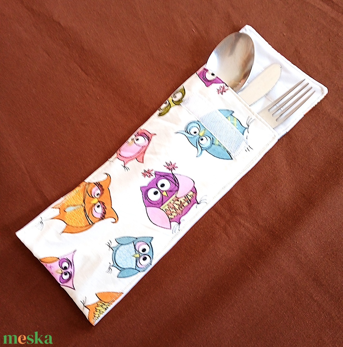 Evőeszköz tartó tok - bagoly mintás - táska & tok - uzsonna- & ebéd tartó - evőeszköz tartó - Meska.hu