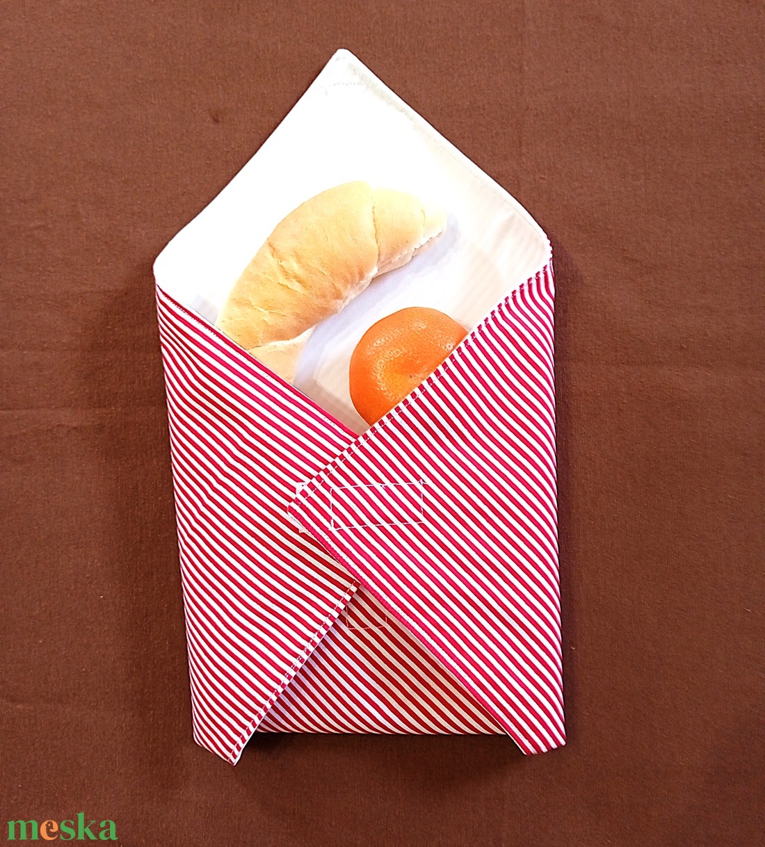 Öko szendvicscsomagoló - újra szalvéta - piros fehér csíkos - táska & tok - uzsonna- & ebéd tartó - szendvics csomagoló - Meska.hu