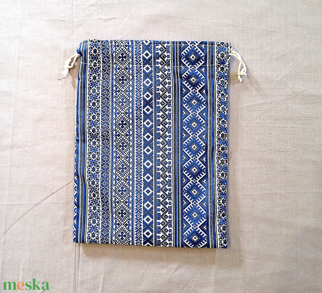 Kék azték  mintás, pamutvászon öko szendvics tasak, snack bag - táska & tok - bevásárlás & shopper táska - kenyeres zsák - Meska.hu