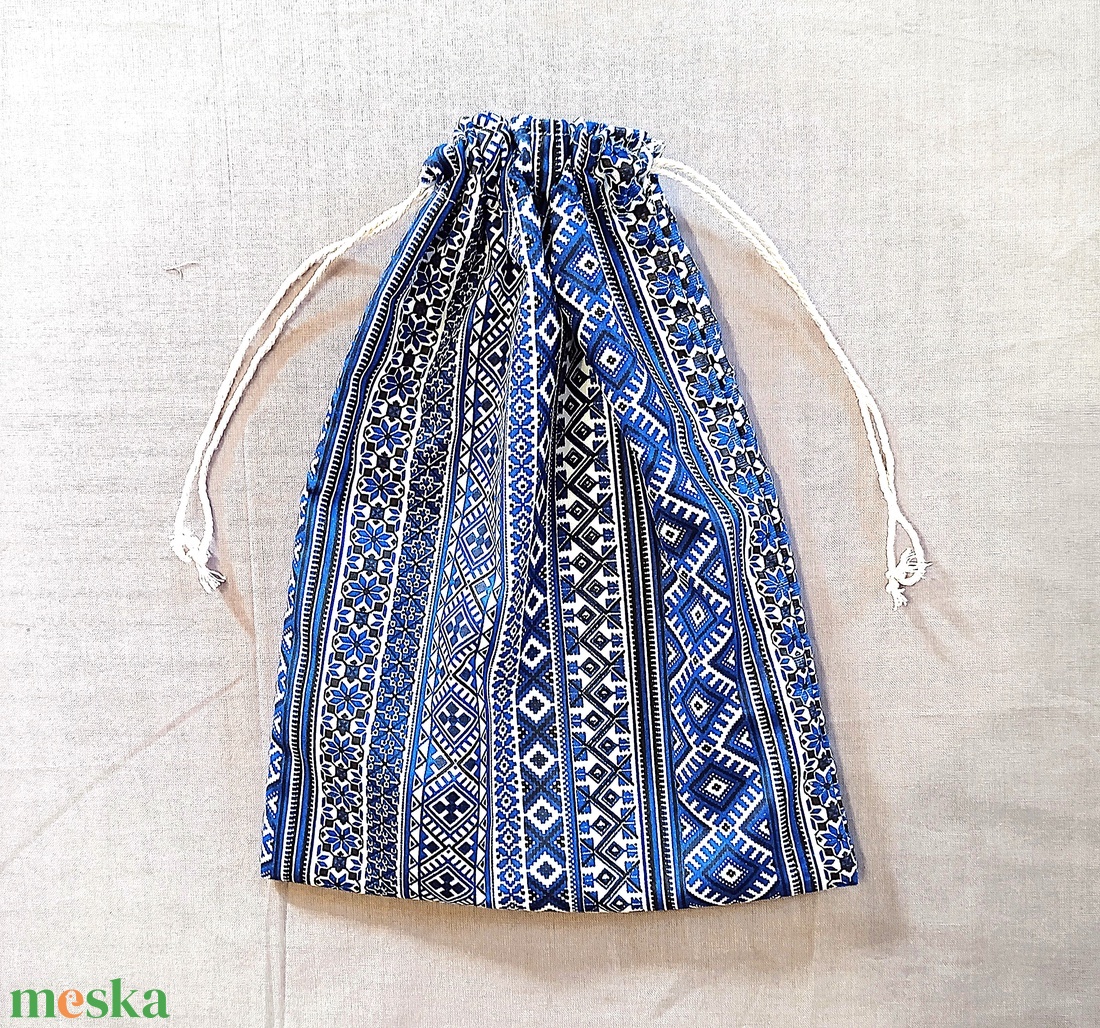 Kék azték  mintás, pamutvászon öko szendvics tasak, snack bag - táska & tok - bevásárlás & shopper táska - kenyeres zsák - Meska.hu
