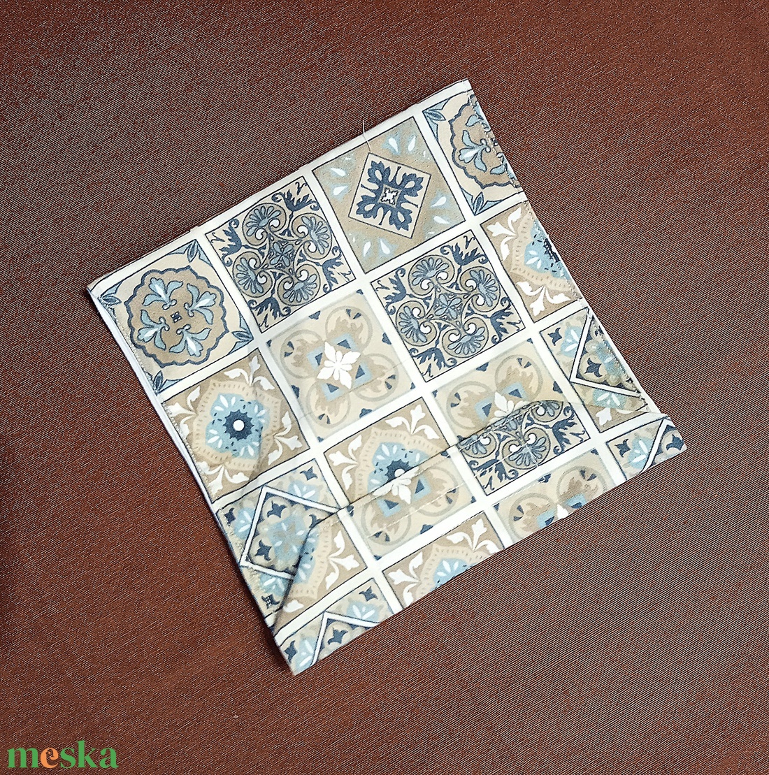 Tépőzáras snackbag,  uzsonnatasak, szendvics tartó - szürke, ezüst, kék színű mozaik mintás - táska & tok - bevásárlás & shopper táska - kenyeres zsák - Meska.hu