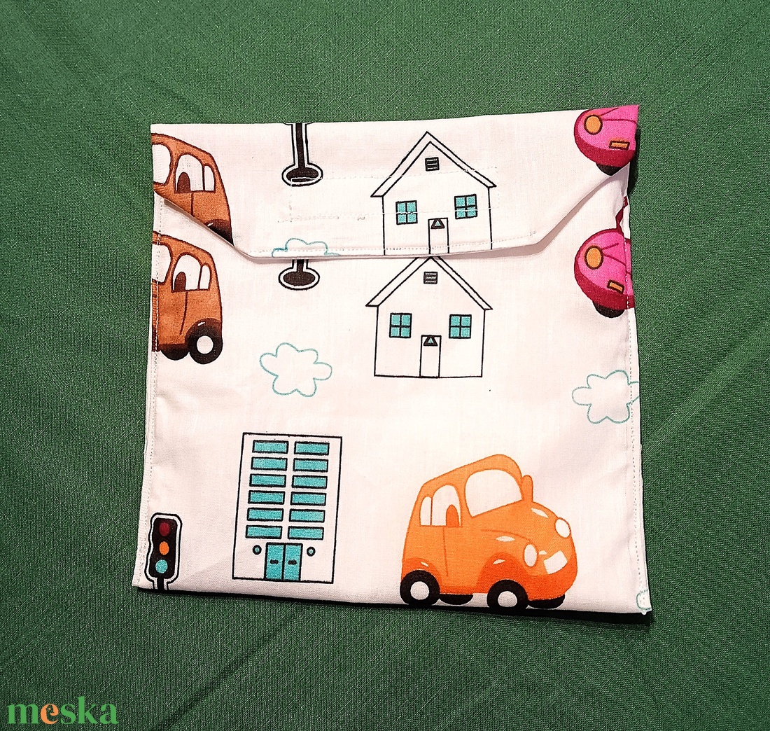 Tépőzáras snackbag,  uzsonnatasak, szendvics tartó - autók, házak - táska & tok - bevásárlás & shopper táska - kenyeres zsák - Meska.hu