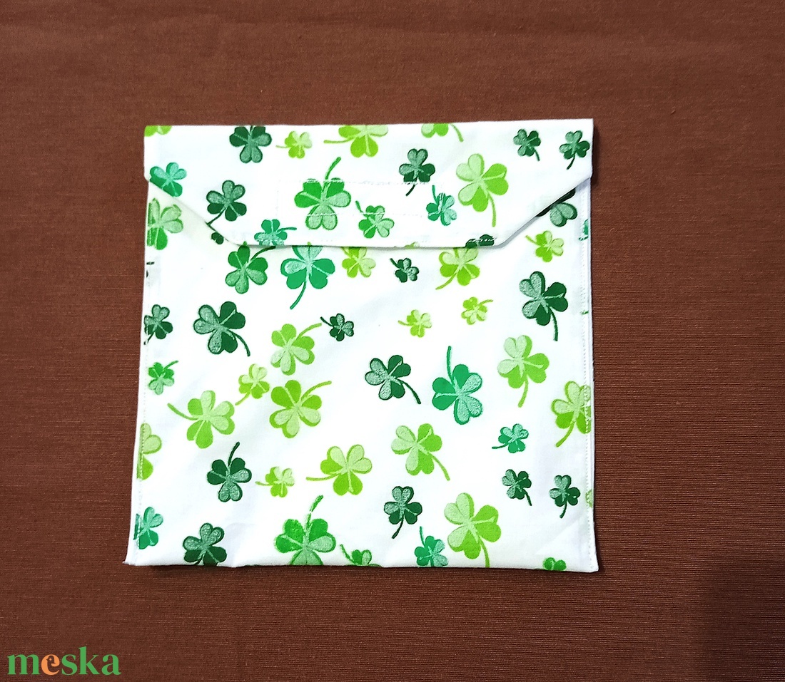 Tépőzáras snackbag,  uzsonnatasak, szendvics tartó - lóhere mintás - táska & tok - bevásárlás & shopper táska - kenyeres zsák - Meska.hu