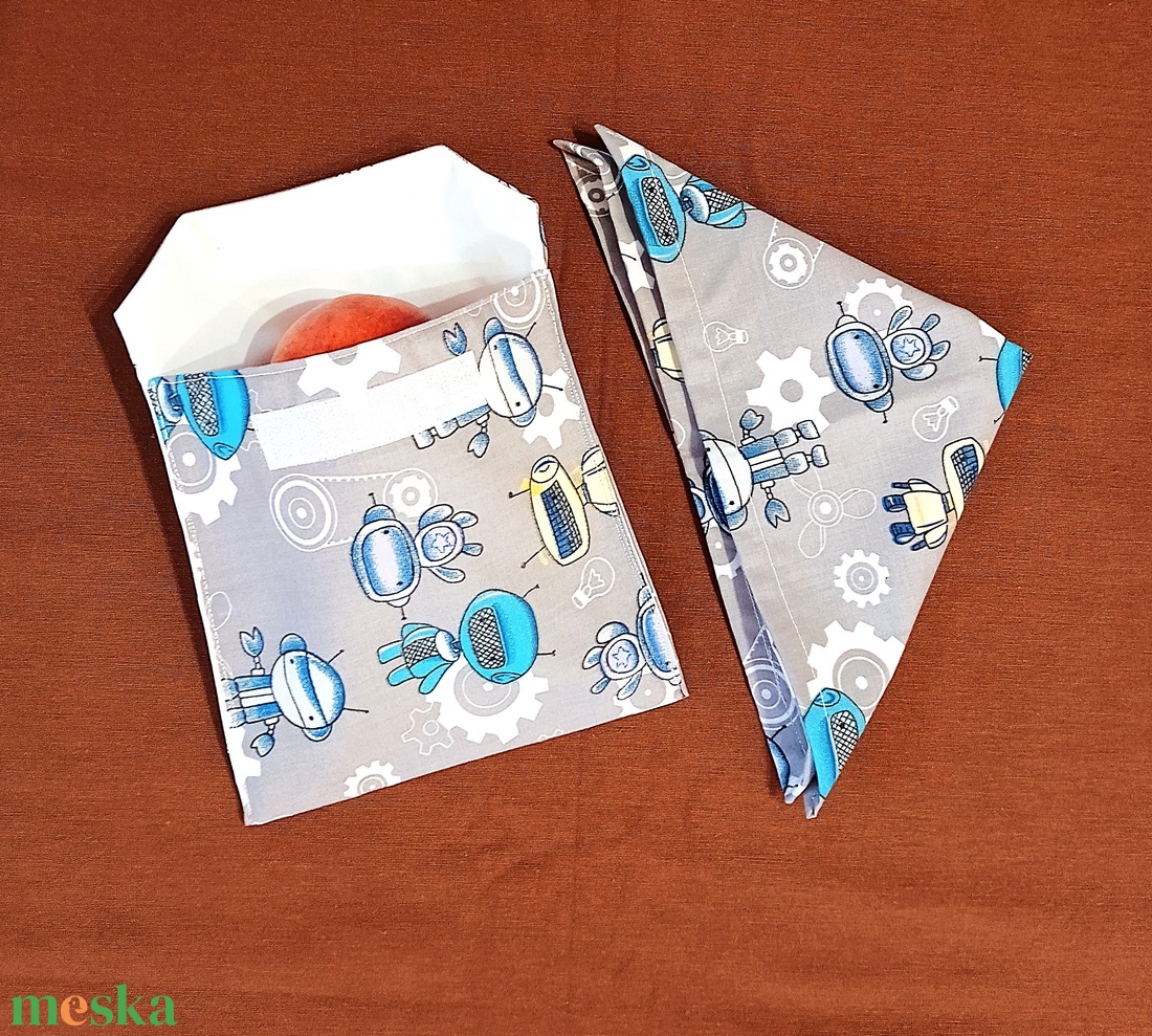  Snack bag szett textil szalvétával - robotok - táska & tok - uzsonna- & ebéd tartó - szendvics csomagoló - Meska.hu