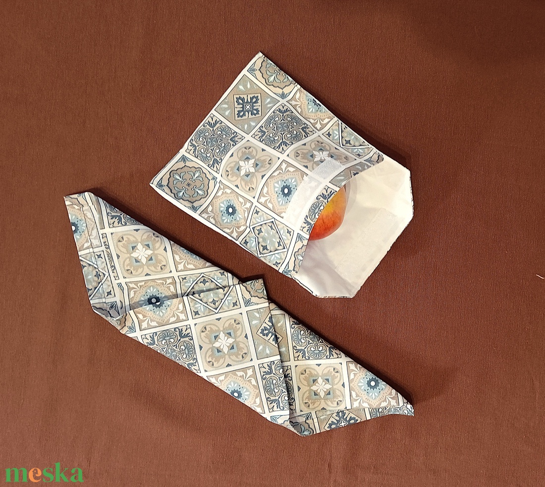  Snack bag szett textil szalvétával - kék szürke mozaikok - táska & tok - uzsonna- & ebéd tartó - szendvics csomagoló - Meska.hu