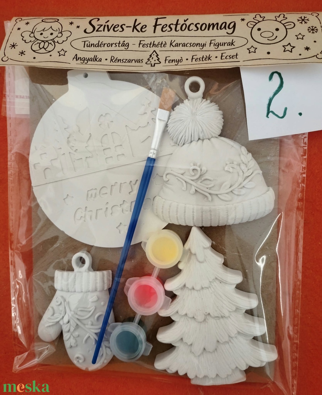 Szíves-ke Festőcsomag 2. - Téli sapka, kesztyű, fenyő, Merry Christmas gömb - festhető gipsz - játék & sport - készségfejlesztő és logikai játék - szín és formaválogató játékok - Meska.hu