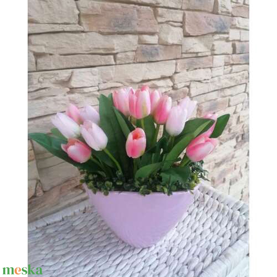 Tulipános asztaldísz rózsaszín - otthon & lakás - dekoráció - virágdísz és tartó - csokor & virágdísz - Meska.hu