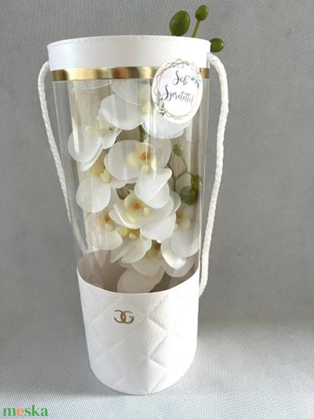 Orchidea dekor fehér dobozban , bármilyen alkalomra ballagás, búcsúztató ajándék pedagógusoknak stb - otthon & életmód - dekoráció - virágdísz és tartó - csokor & virágdísz - Meska.hu