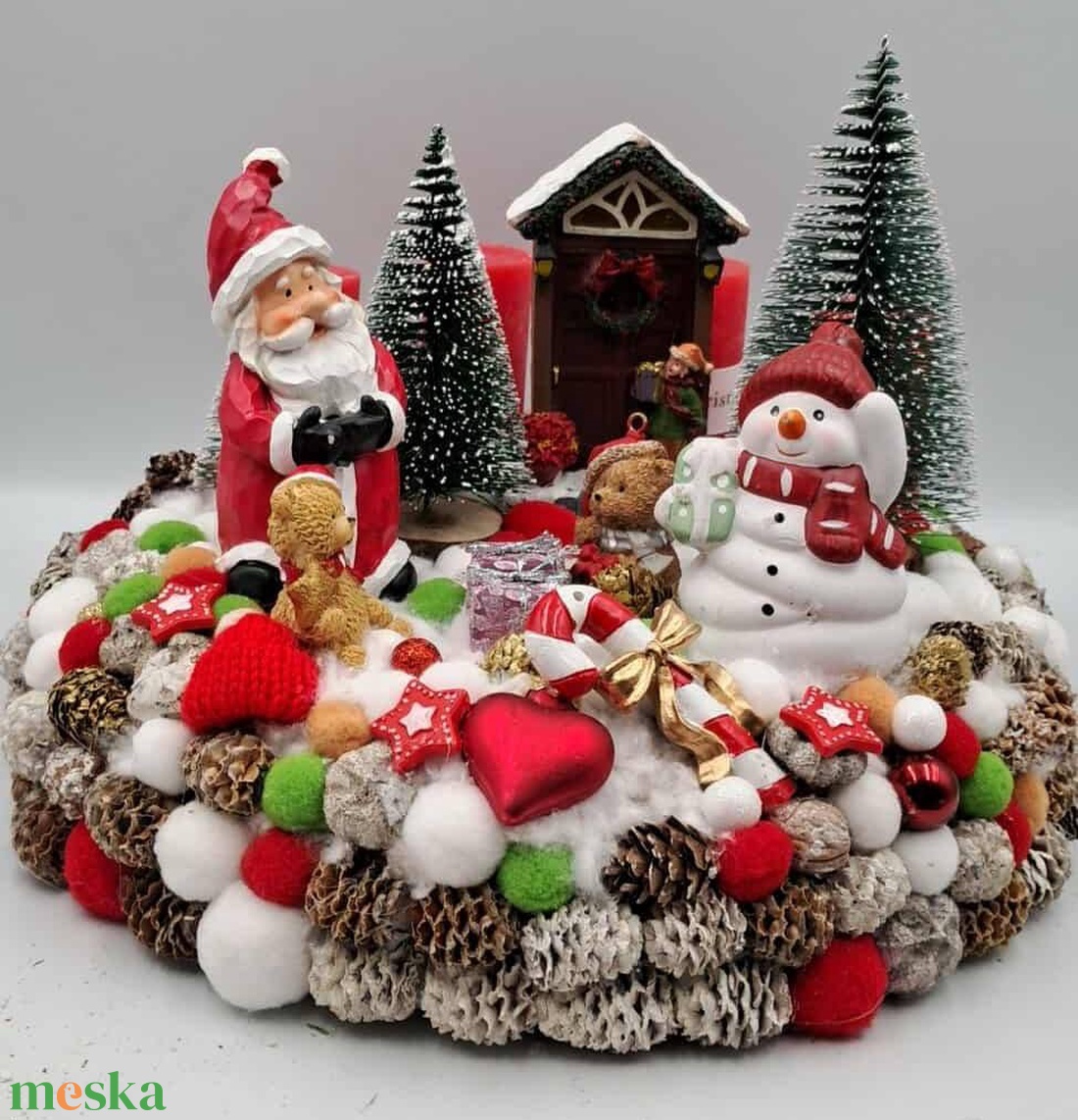 Piros Mikulásos Adventi Asztaldísz  Extra Kivitel, 33 cm - karácsony - adventi díszek - adventi asztaldísz - Meska.hu