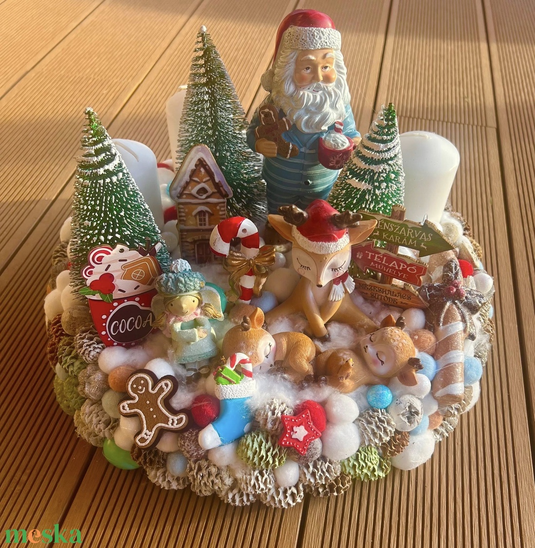 Extra Adventi Asztaldísz  Mikulás, Szarvas és Mézeskalács Dekorral - karácsony - adventi díszek - adventi gyertyadíszek és koszorúdíszek - Meska.hu