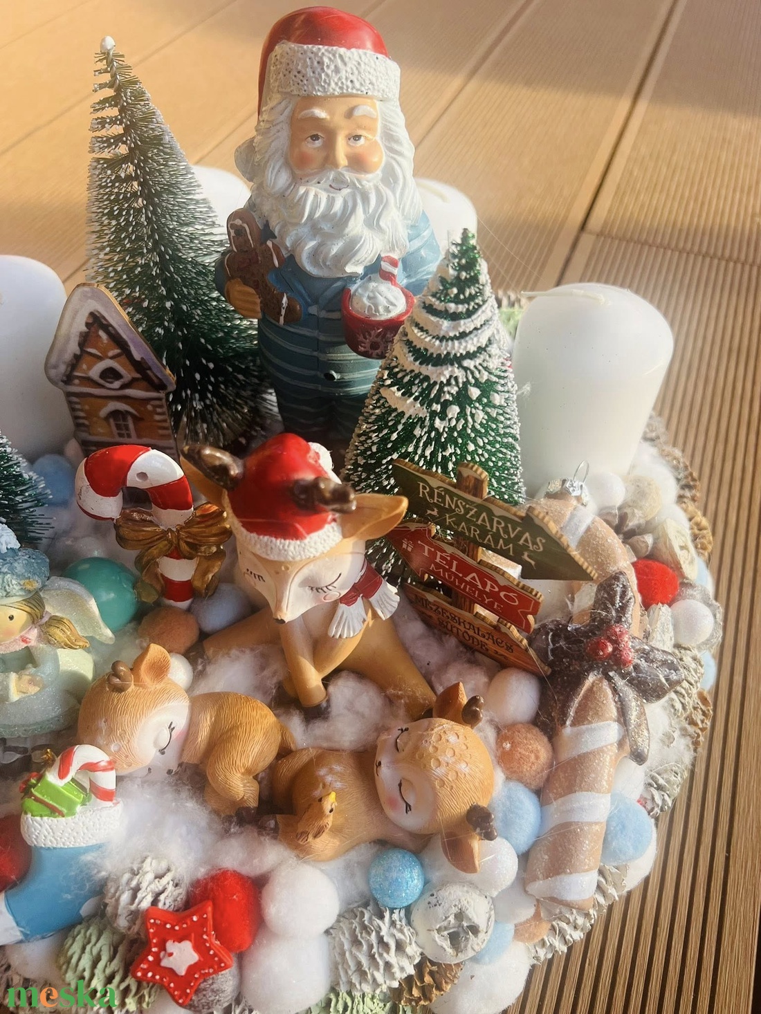 Extra Adventi Asztaldísz  Mikulás, Szarvas és Mézeskalács Dekorral - karácsony - adventi díszek - adventi gyertyadíszek és koszorúdíszek - Meska.hu