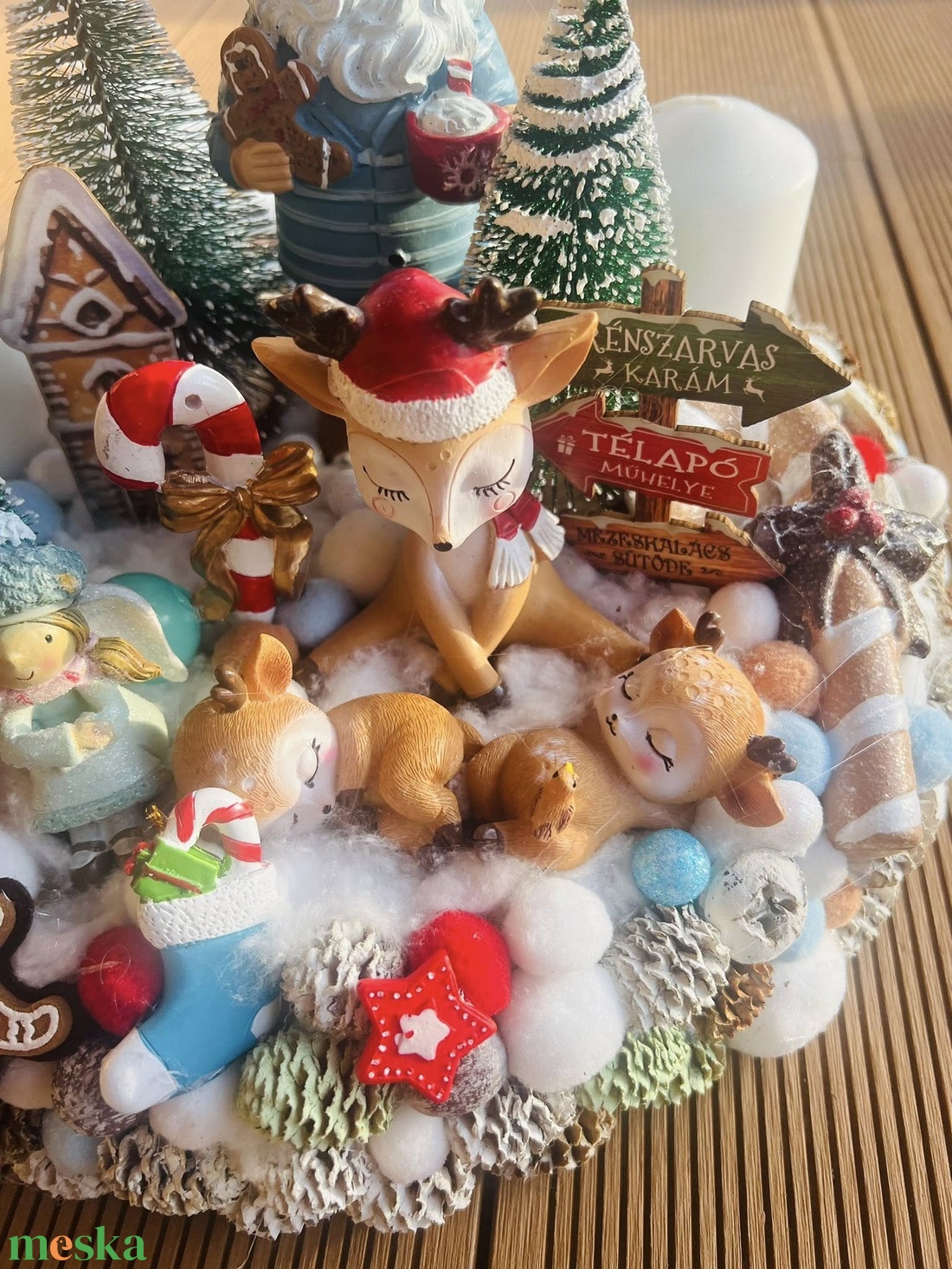Extra Adventi Asztaldísz  Mikulás, Szarvas és Mézeskalács Dekorral - karácsony - adventi díszek - adventi gyertyadíszek és koszorúdíszek - Meska.hu