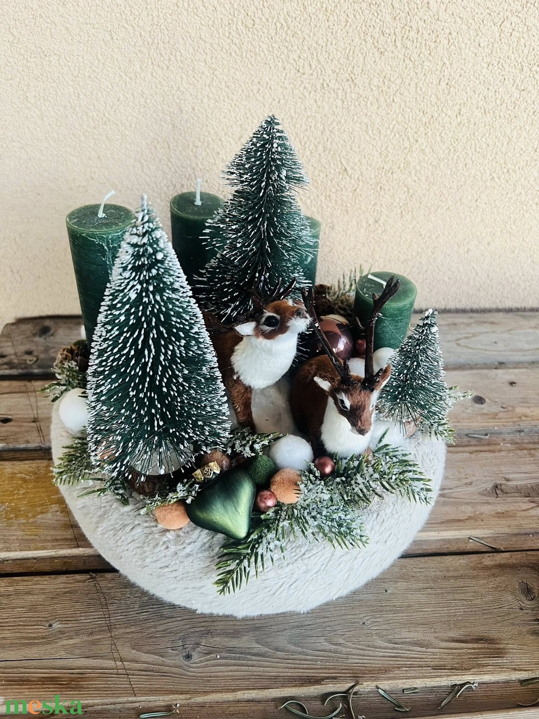 Szarvasos erdős téli táj-adventi 4 gyertyás asztaldísz - karácsony - adventi díszek - adventi asztaldísz - Meska.hu